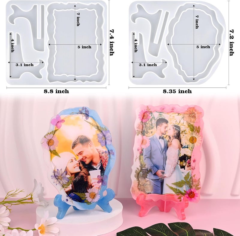 Actvty Resin Mold for Photo Frame, Picture Frame Resin Molds with Stand Holder, Rectangle & Oval of Irregular Edge Frame Silicone Molds for Resin Casting, DIY Personalized Gifts Home Decor (2 Sets) - Image 3